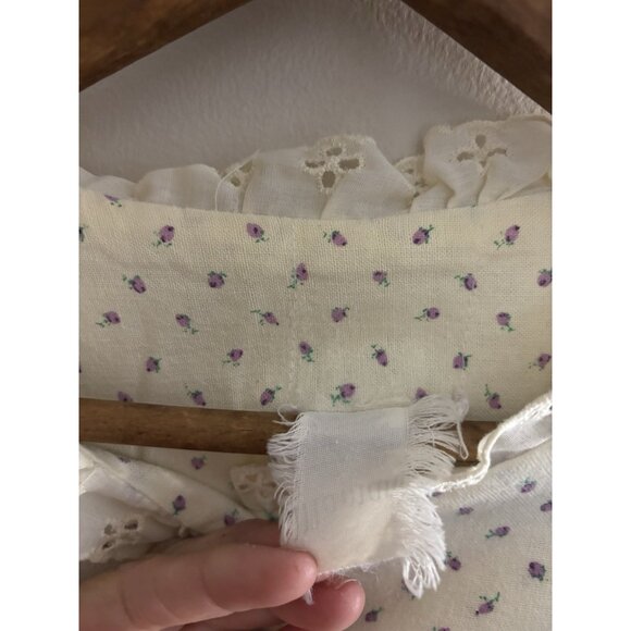 Vintage 80s Purple Roses Flannel Long Sleeve Cottagecore Prairie Nightgown Large - Picture 4 of 15